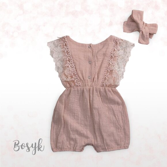 Sleeveless Muslin Lace Romper Bodysuit Baby Girl - Ruffle Romper Bodysuit Baby - Picture 2 of 4